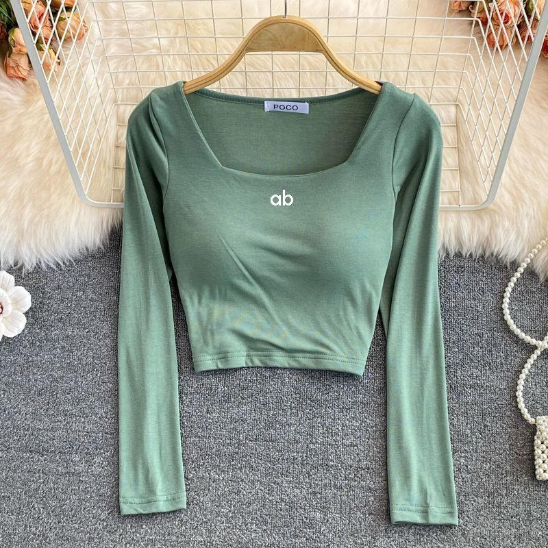 Base Layer Top - Women Korean Fashion Square Neck Long